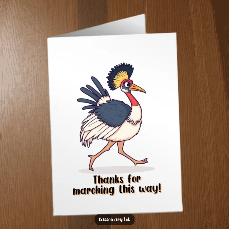 Funny Free Printable Thank You Card: Cassowary Marches Onward, Expressing Thanks with Determined Style