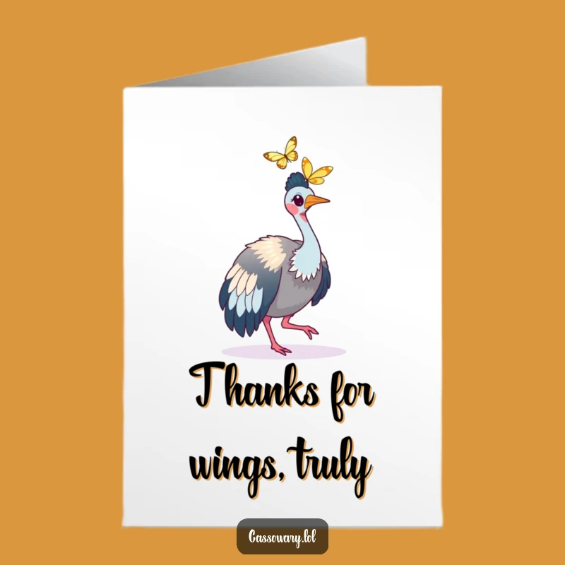 Funny Free Printable Thank You Card: Cassowary Chasing Butterfly, Quirky Downloadable Gift