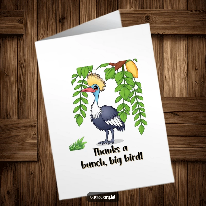 Funny Free Printable Thank You Card featuring a curious cassowary, a unique way to send appreciation, downloadable art.