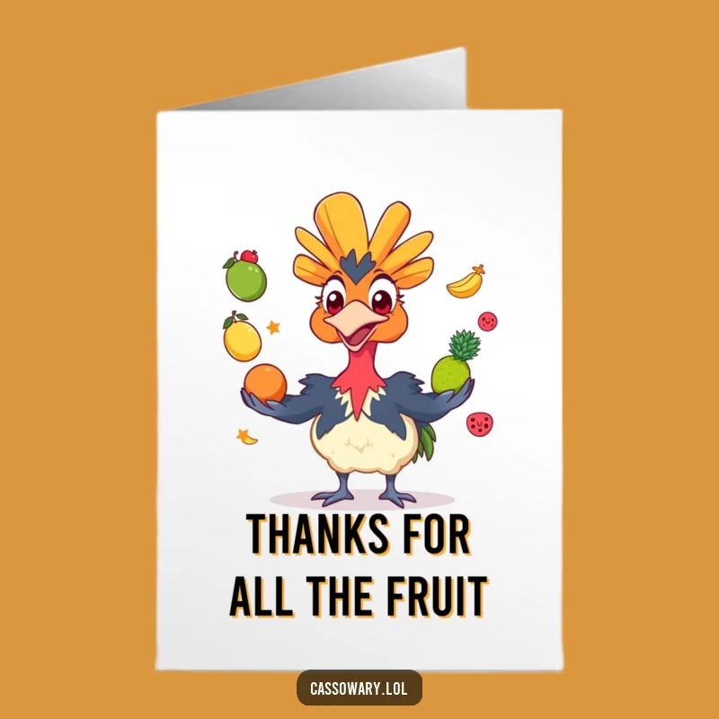 Free Printable Thank You Card: Juggling Cassowary - Funny Fruit Downloadable Gratitude