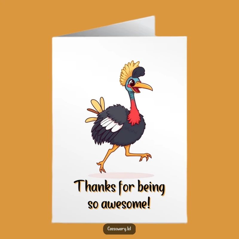Free Printable Thank You Card: Comical Cassowary Strutting, Downloadable Gift