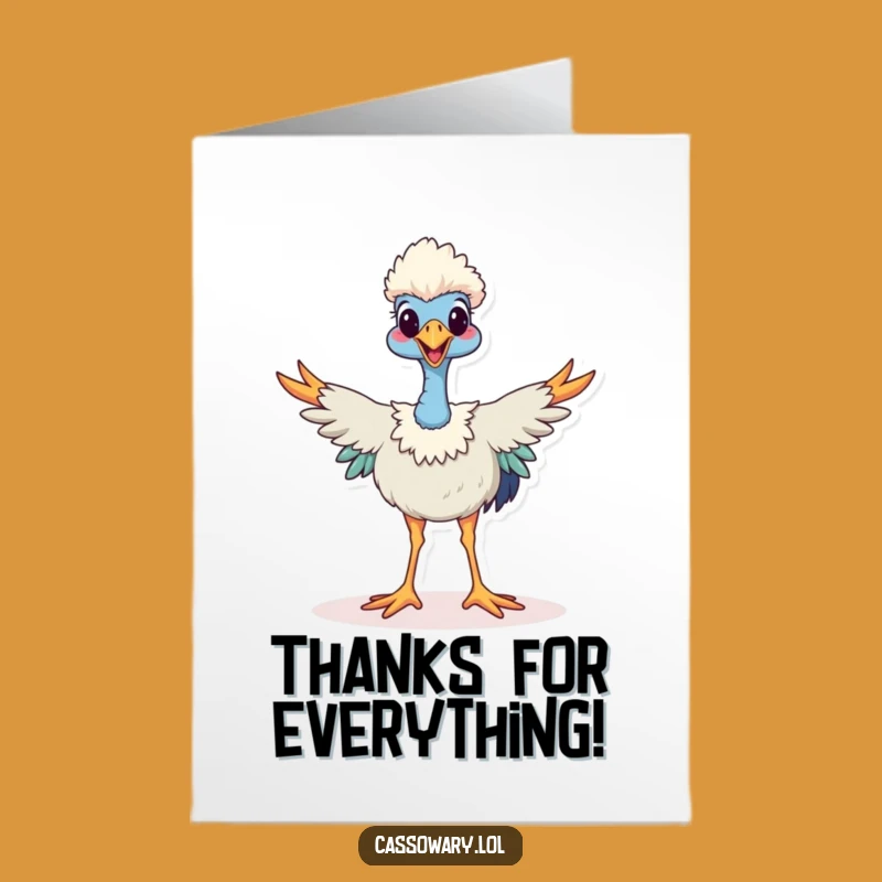Wide Thanks Free Printable Thank You Card: Happy Cassowary, Gratitude Downloadable!