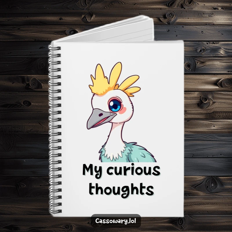 Funny Kawaii Cassowary Notebook: Cover art of a cute bird with a bright eye, curiously tilting its head, ready for your notes.