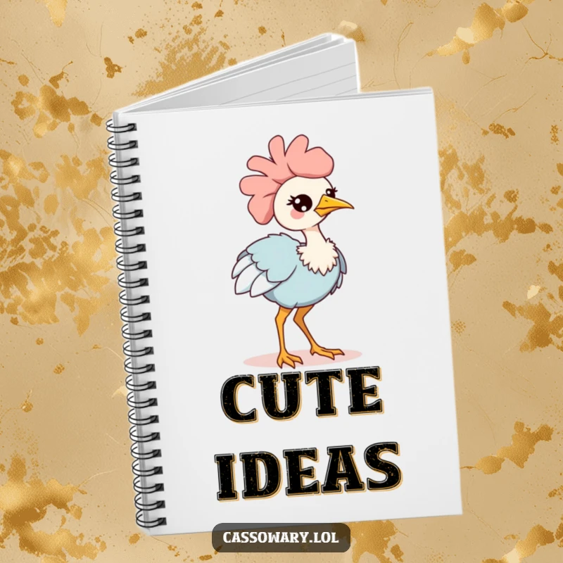 Funny kawaii cassowary notebook, a journal cover with an adorable bird winking and strutting confidently, ideal for jotting down cute ideas.