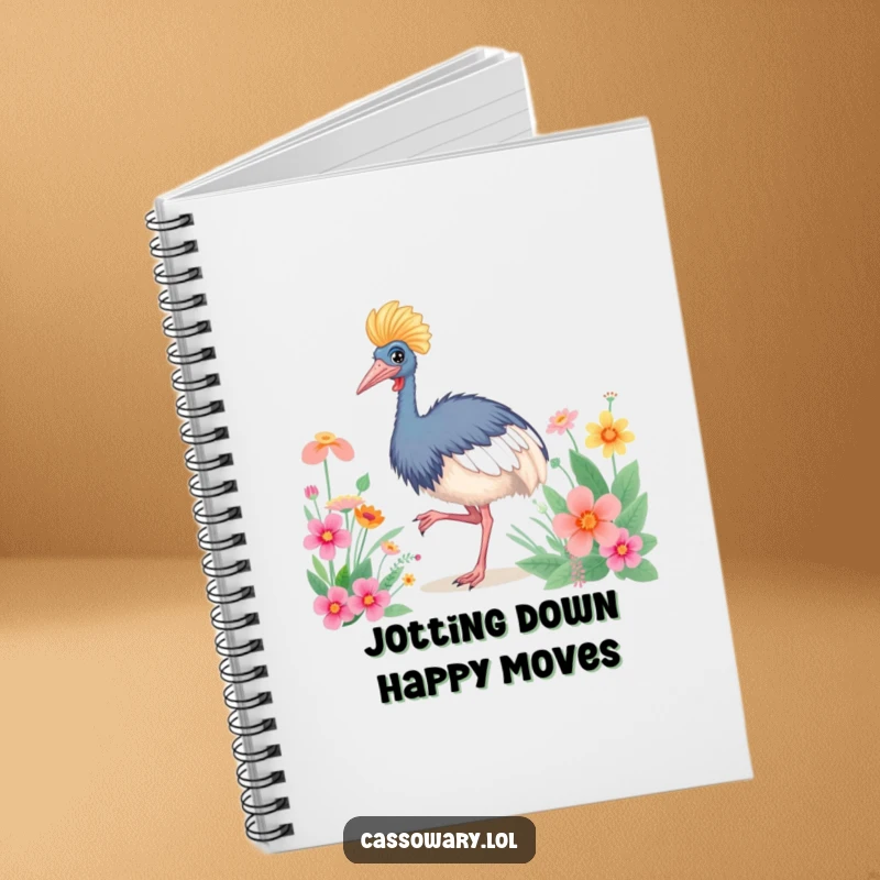 Funny Cassowary Happy Dance Notebook: A dancing cassowary near flowers, ready for notes. Funny gift.