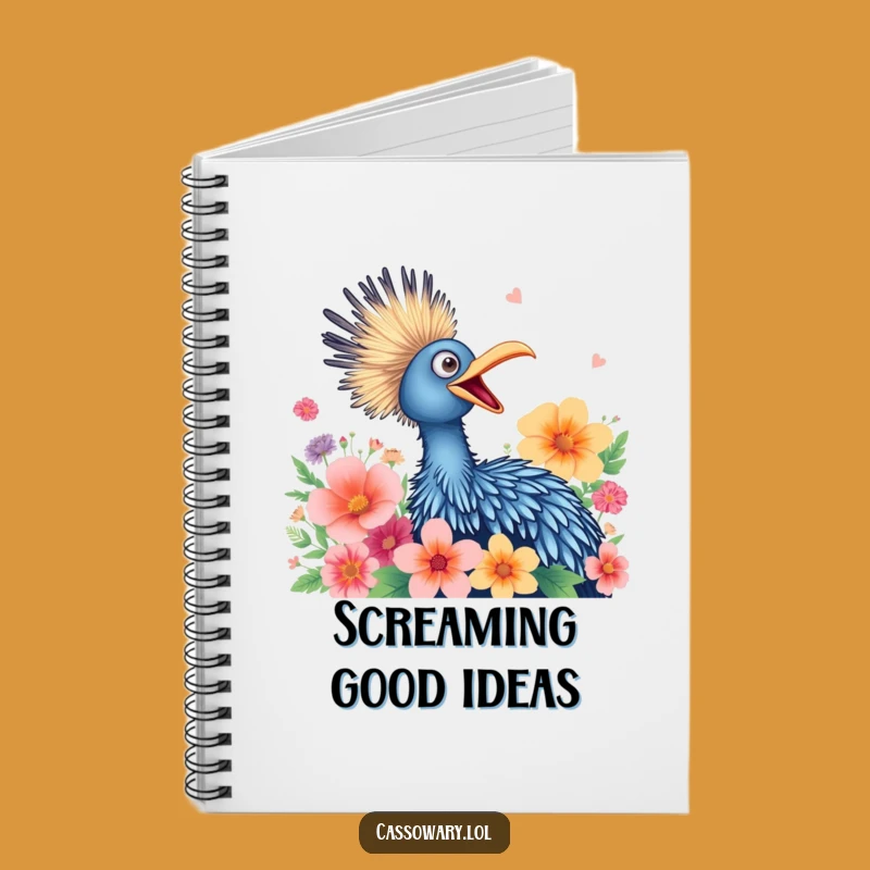 Funny Cassowary Flower Squawk Notebook - Joyful Bird's Happy Journal