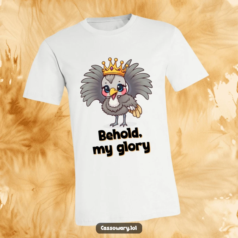Funny cassowary wearing a crown, parading with pride, bold and humorous bird t-shirt.