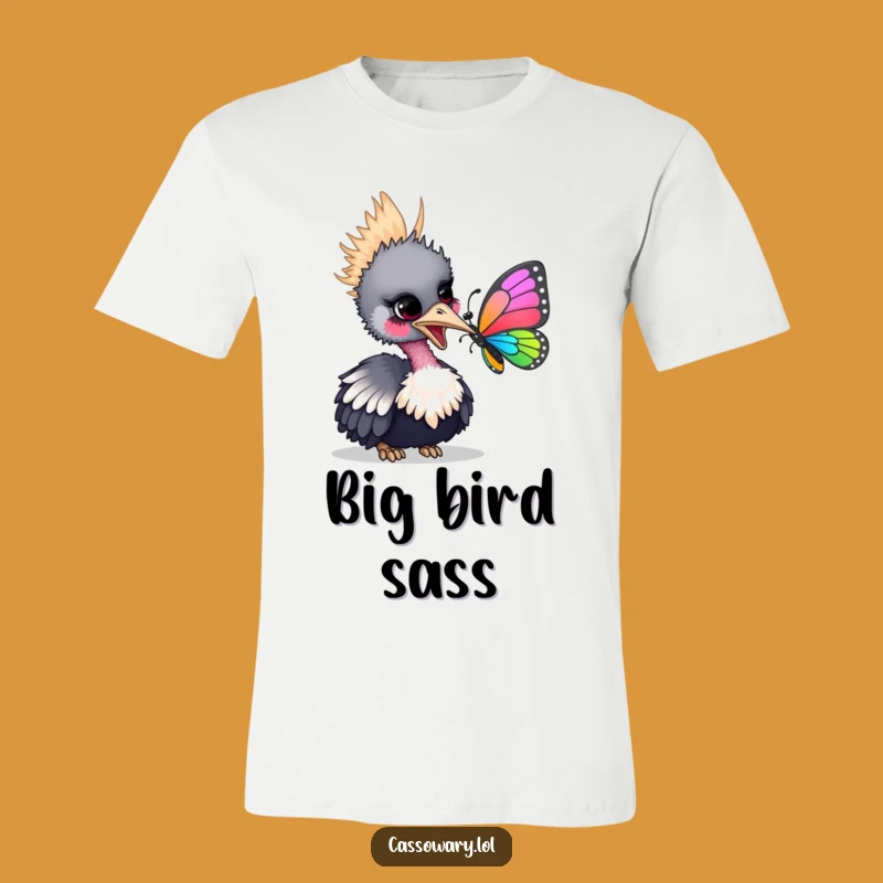 Funny Cassowary Butterfly T-Shirt - Playful Bird's Gentle Nudge Tee