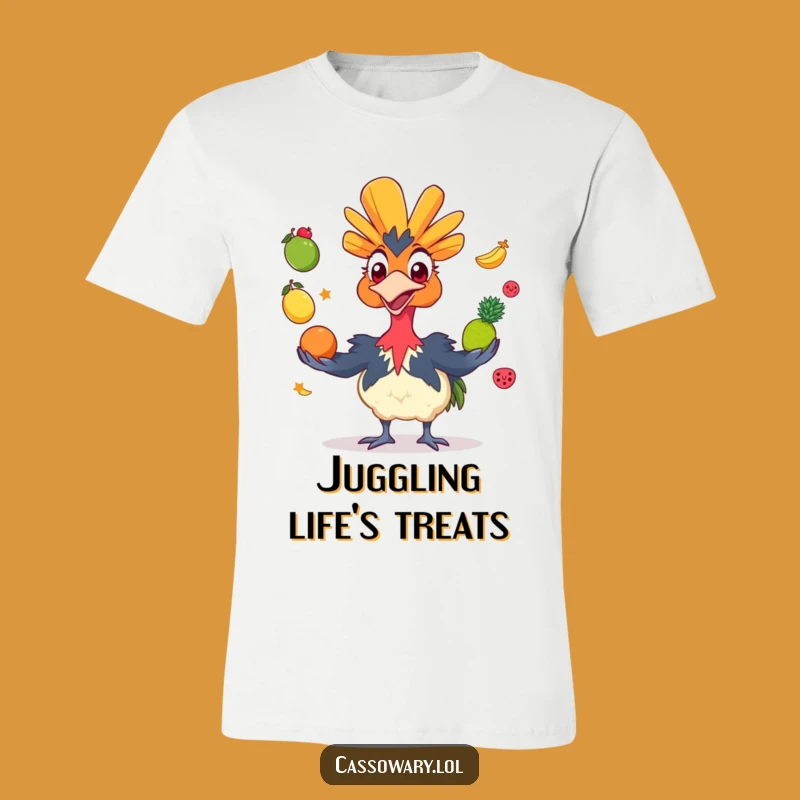 Funny Cassowary Juggling Fruit T-Shirt - Grinning Bird Tee