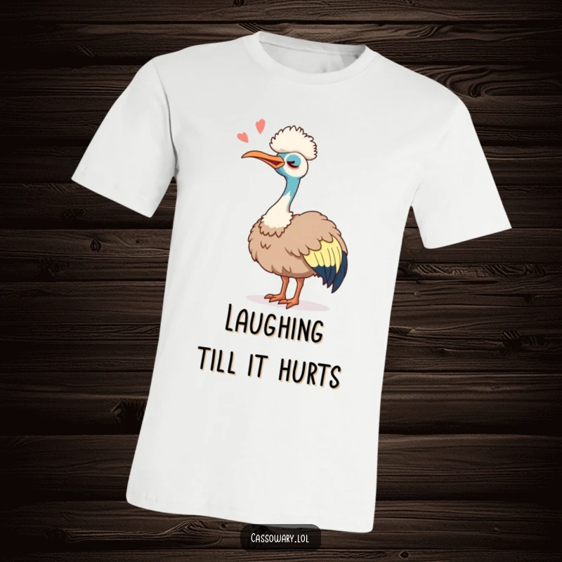 Funny Cassowary Laugh T-Shirt: A funny tee of a cassowary tipping its head back, laughing silently with pure joy and amusement.