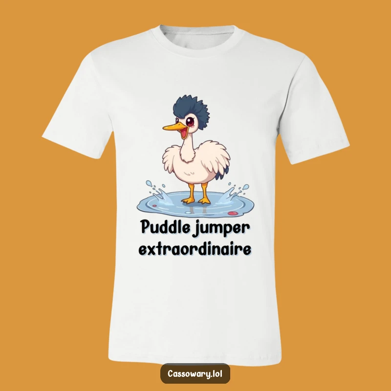 Funny Cassowary Puddle Splash T-Shirt - Joyful Bird Graphic Tee Gift