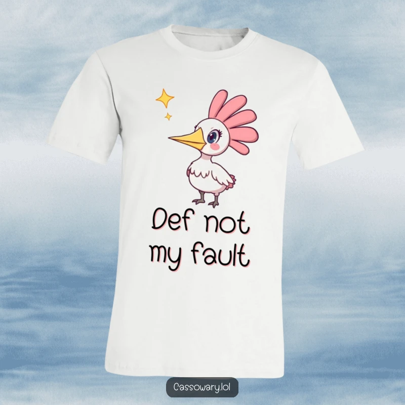 Funny t-shirt with a cassowary looking utterly surprised as a star dramatically falls from the night sky, a hilarious celestial event.