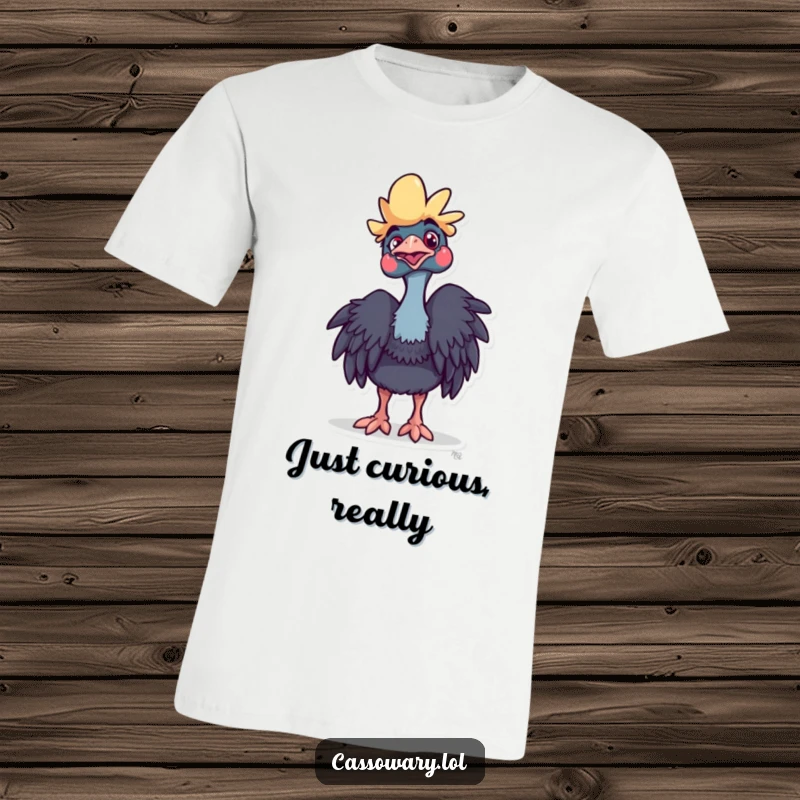Funny Cassowary T-Shirt: A playful cassowary tilting its head, looking curious and charming. Gift idea.