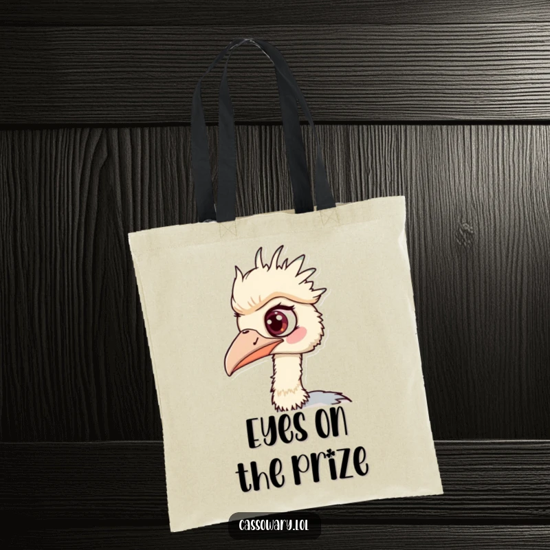 Funny Cassowary Tote Bag: A durable tote with a cassowary's one eye wide, humorously spotting something exciting on the go.