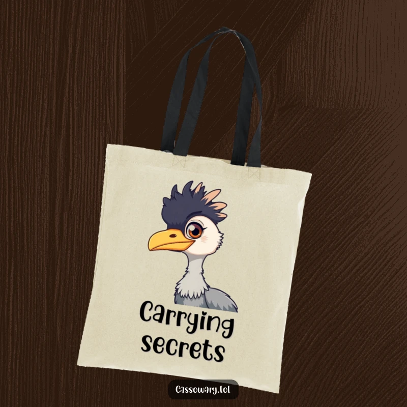 Funny cassowary tote bag illustration of a cassowary with a mischievous gleam in its eye, perfect for carrying items with playful flair.