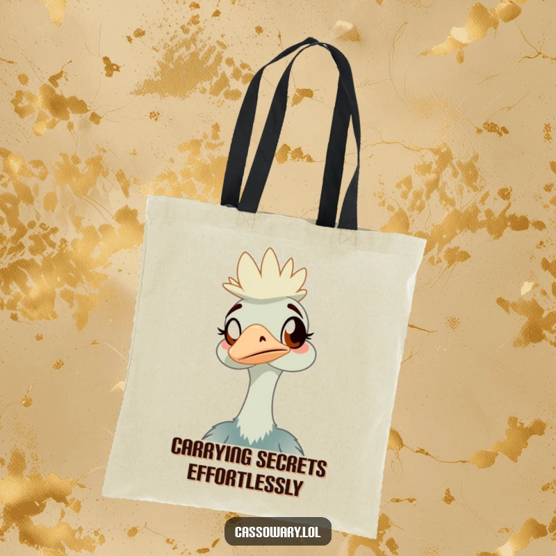 Funny cassowary tote bag featuring an amused bird, perfect for shopping or as a unique and humorous gift.