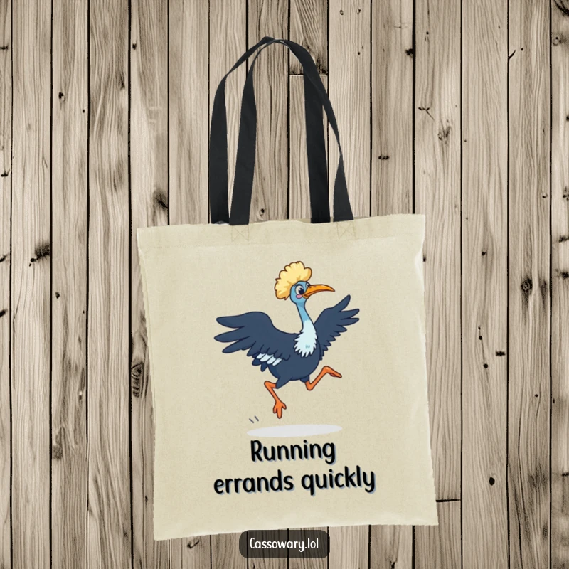 Funny Cassowary Tote Bag: A cassowary in a surprising dash with powerful legs, showcasing speed. Humorous gift.