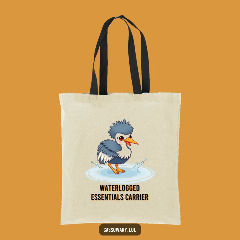 Funny Kawaii Cassowary Puddle Splash Tote Bag - Durable Bird Art Gift